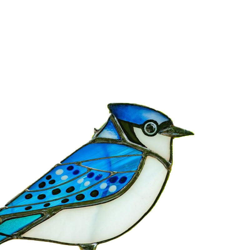 Detail van de blauwe gaai: kobaltblauwe vleugel met stippen, witte borst en zwarte loodlijnen